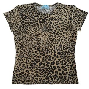 Miss Blumarine Teenage T-Shirt, Age 14,Leopard Print, 94 % Viscose, 6 % Elastane